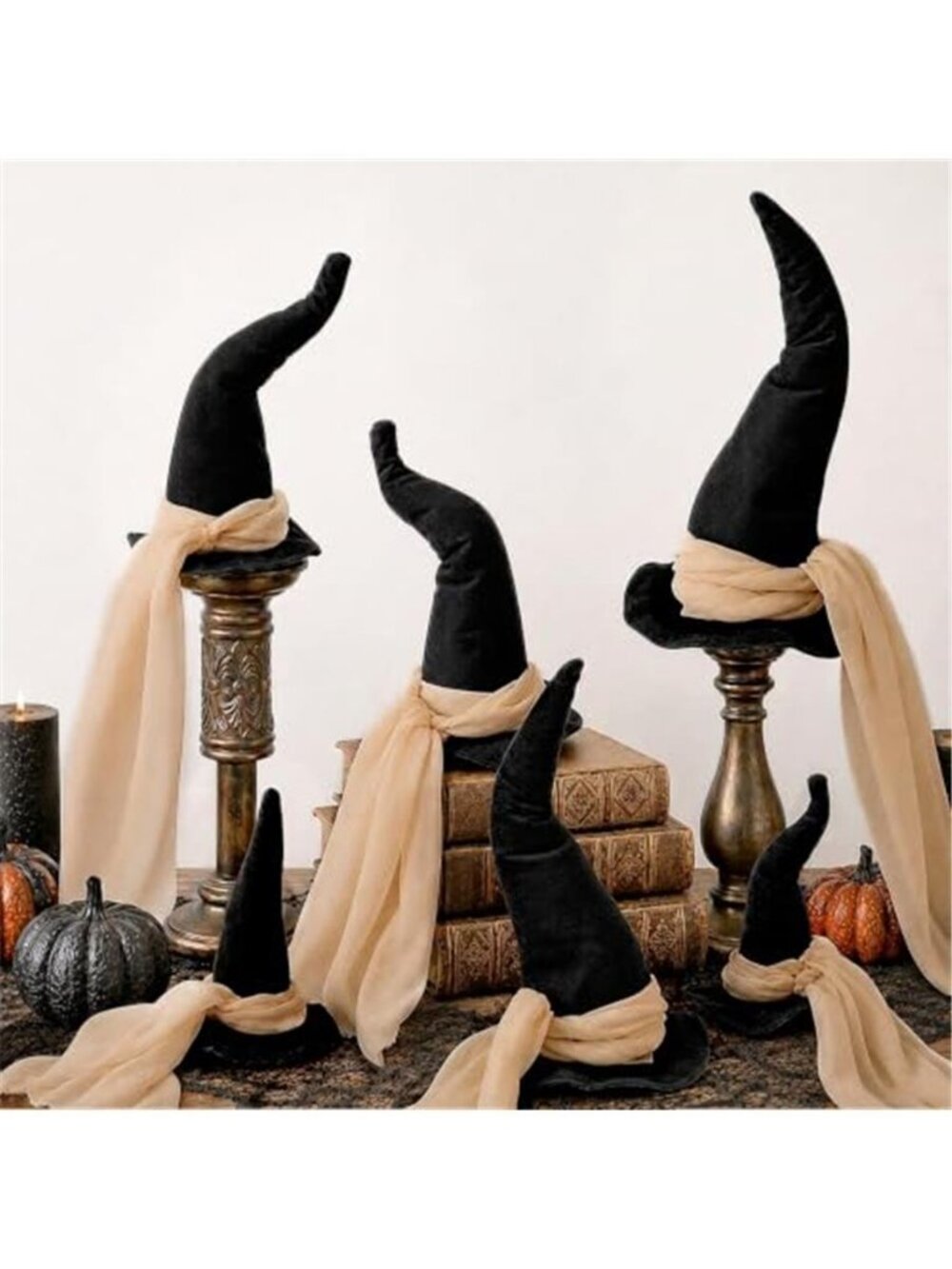 6 Pcs 3 Size Halloween Witch Hat Table Centerpieces with Gauze Ribbon